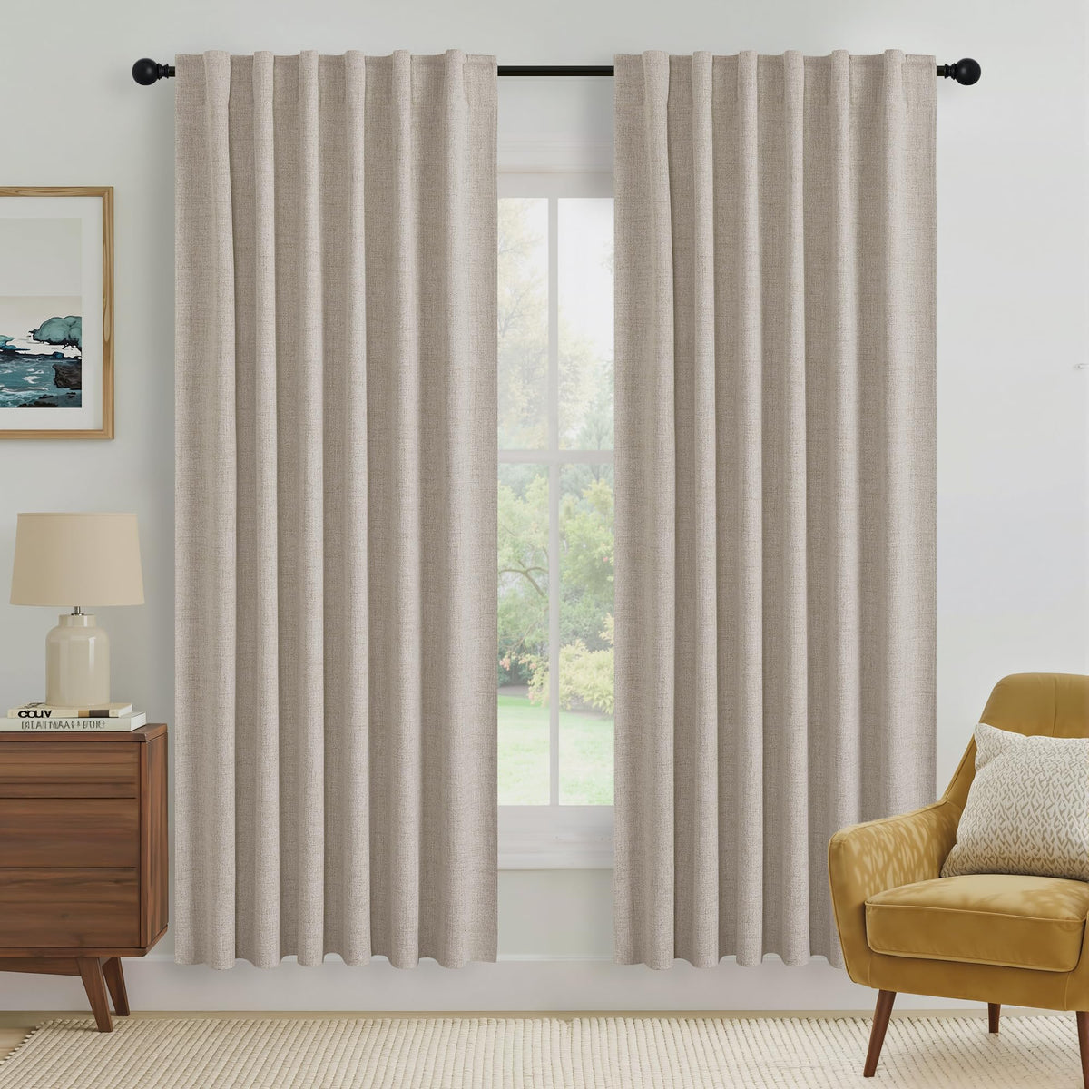 RYB HOME 45 Inch Long Natural Beige 100% Blackout Short Curtains