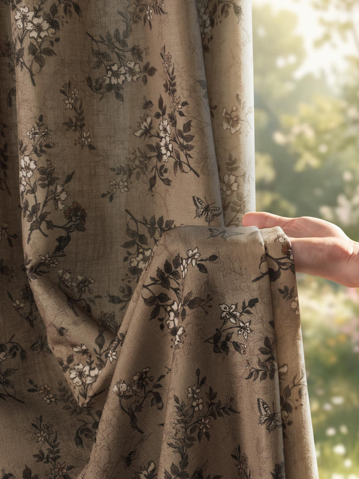 NICETOWN Sage Green Floral Linen Curtains Cafe Curtains, W26 x L36