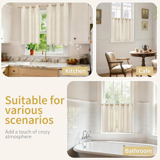 YoungsTex Linen Kitchen Window Curtains 40 Inch Length 2 Panels