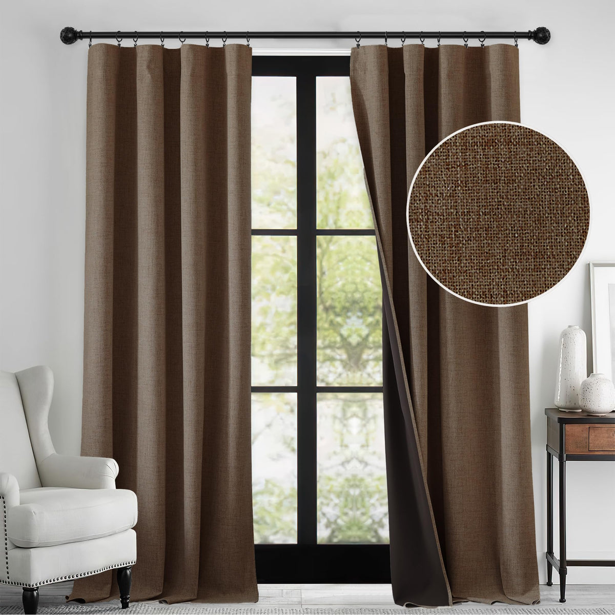 RYB HOME 45 Inch Long Natural Beige 100% Blackout Short Curtains