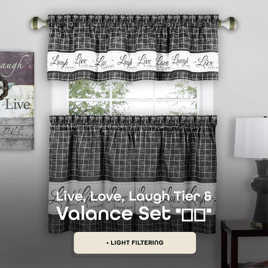 ACHIM Tier and Valance Curtain Set, 58 x 24 in, Charcoal, Light Filtering