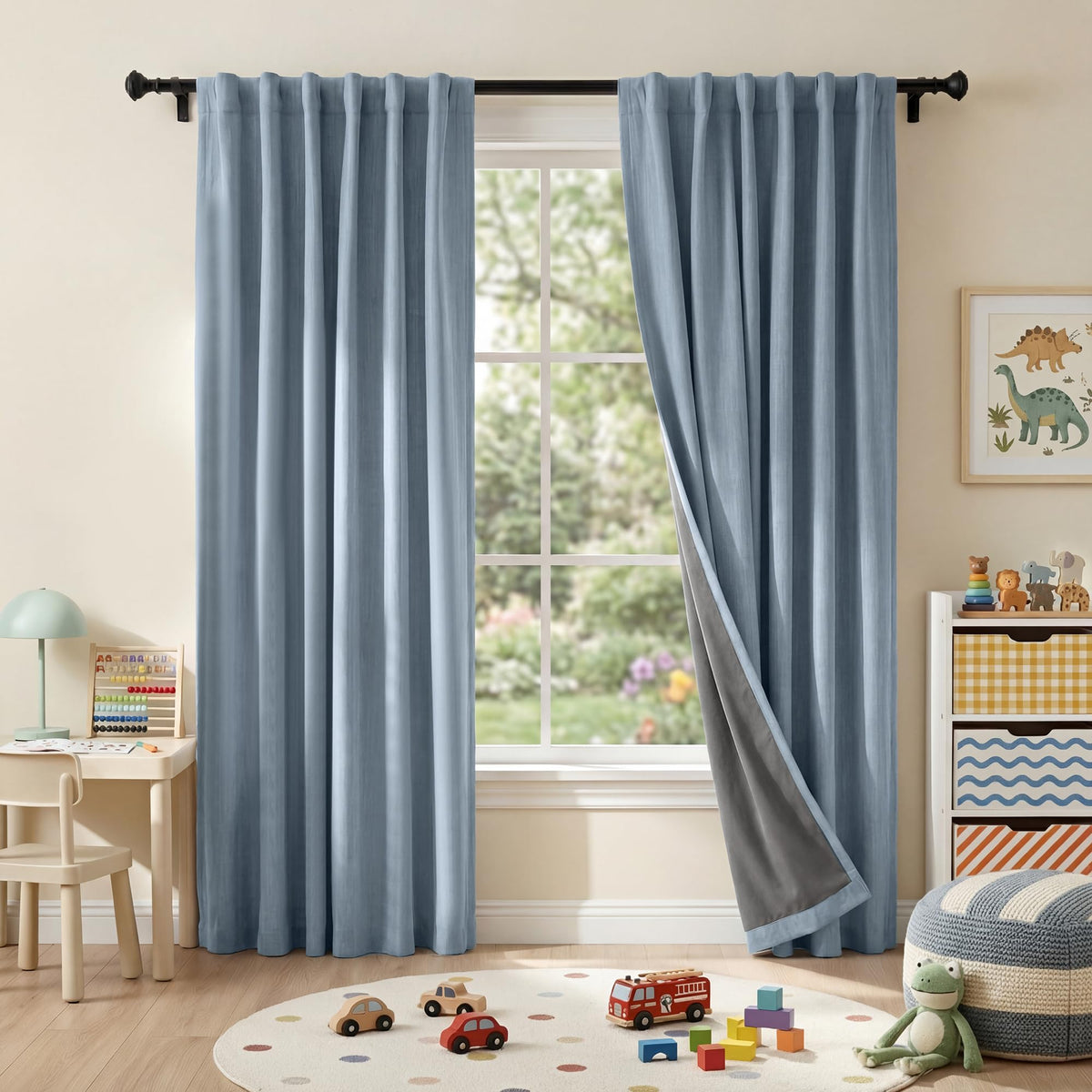 RYB HOME 45 Inch Long Natural Beige 100% Blackout Short Curtains