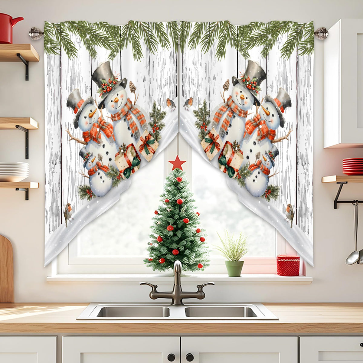 Sage Green Eucalyptus Leaves Swag Curtains 1 Pair, 28x36 in
