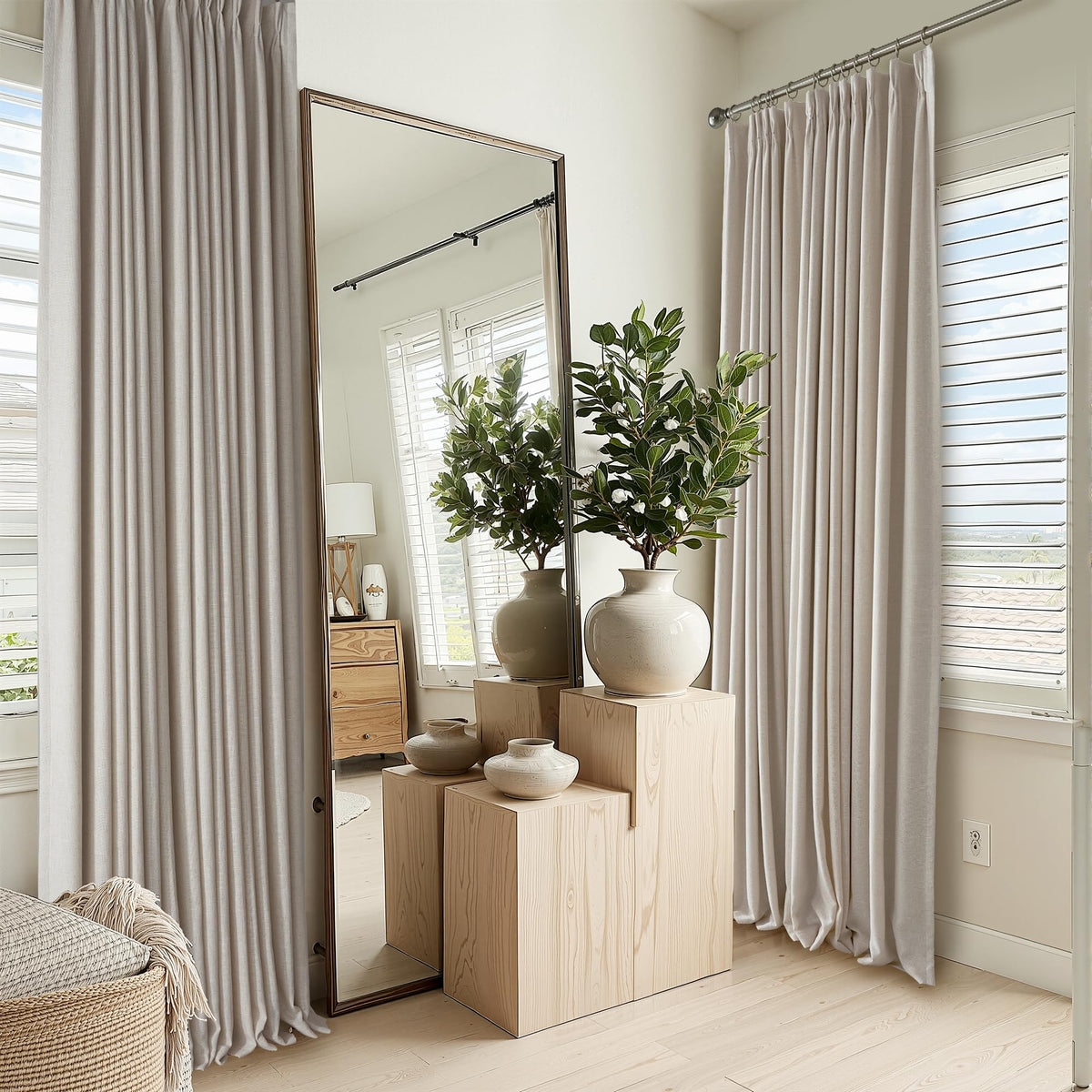 RYB HOME 45 Inch Long Natural Beige 100% Blackout Short Curtains