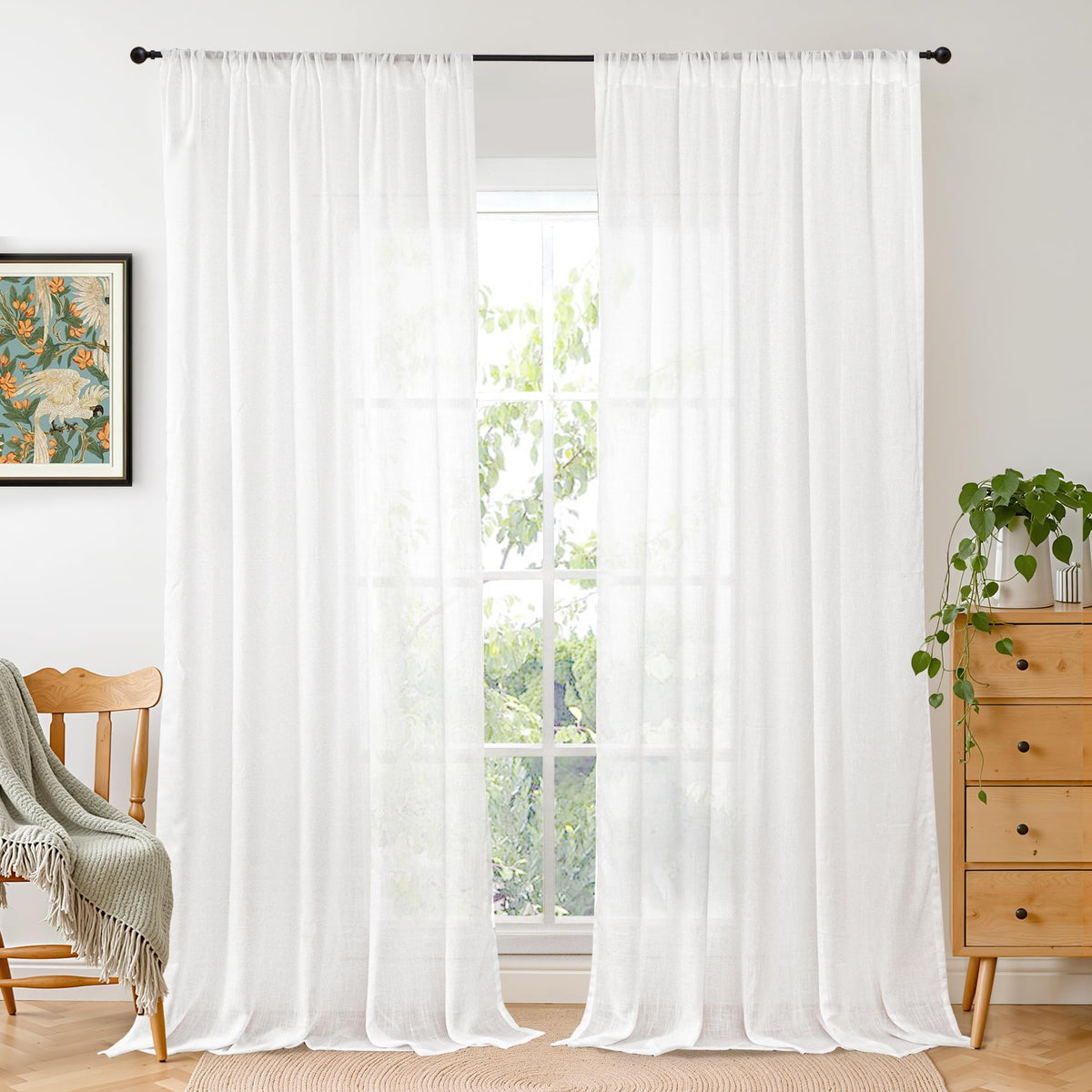 BGment Linen Kitchen Window Curtains Over Sink, 36 Inch Length Cafe Drapes