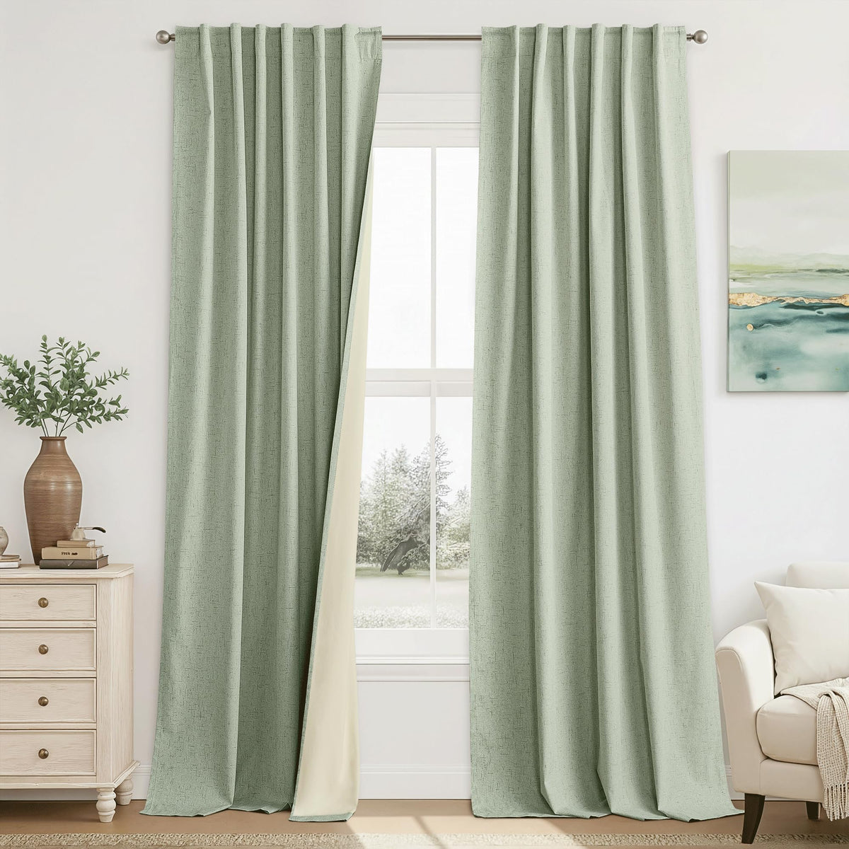 RYB HOME 45 Inch Long Natural Beige 100% Blackout Short Curtains