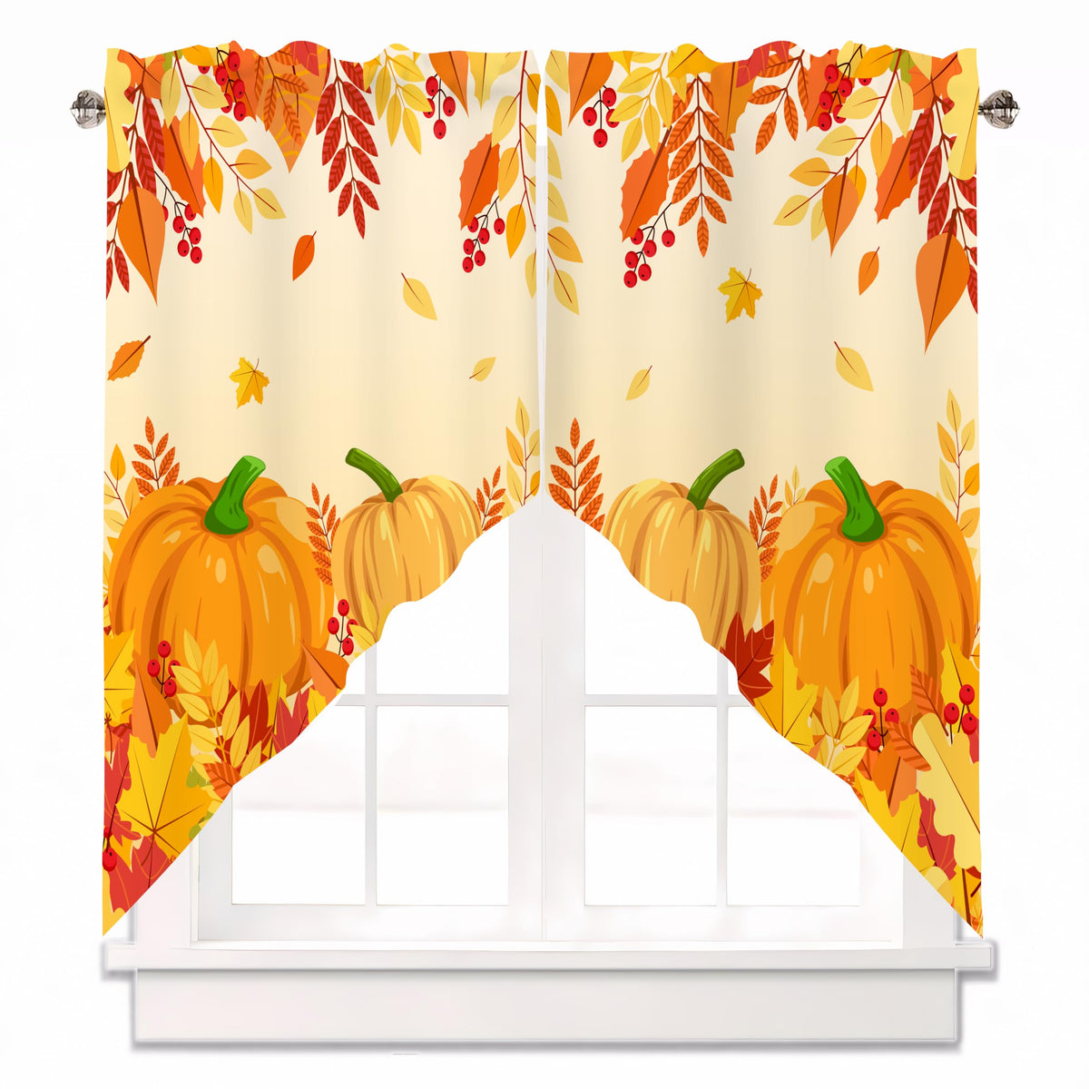 Sage Green Eucalyptus Leaves Swag Curtains 1 Pair, 28x36 in