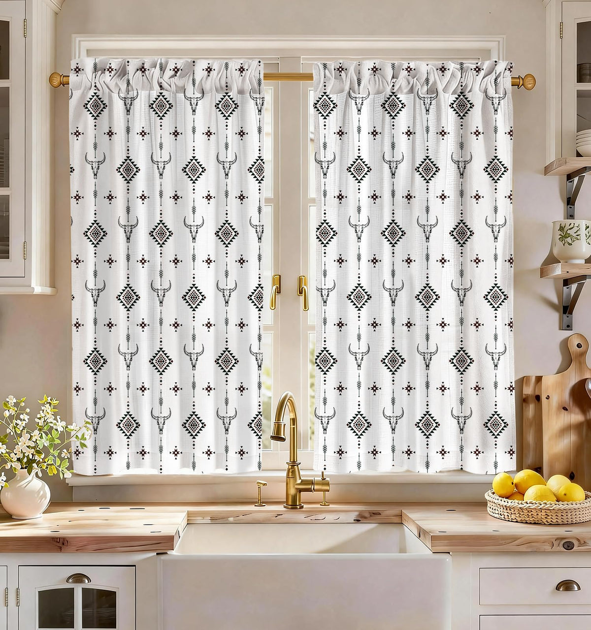 Miss Adola Boho Kitchen Tier Curtains, 36 Inch Length, Vintage Patchwork