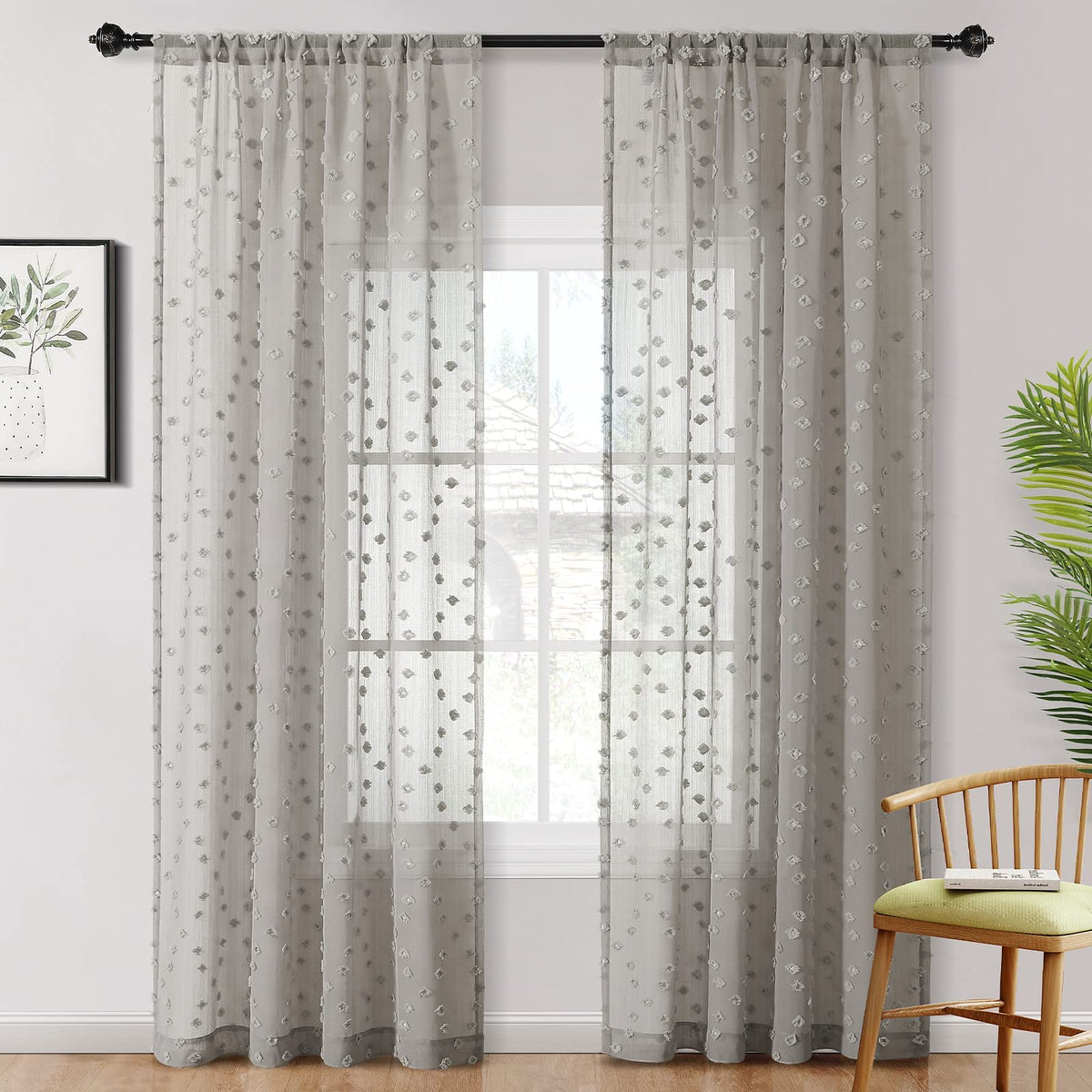 MYSKY HOME White Sheer Curtains 36 inch Length for Small Window,2 Panels