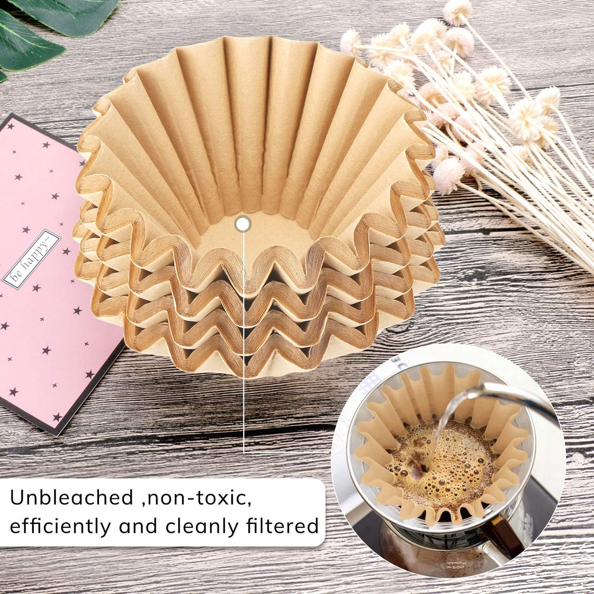 EUSOAR 1-4 Cup Disposable Coffee Filters, 100 count Filter Replacement, Natural Brown Unbleached, fit small Basket Style Single Serve Coffee Makers, for Home Office Use Pour Over and Drip Coffee Maker