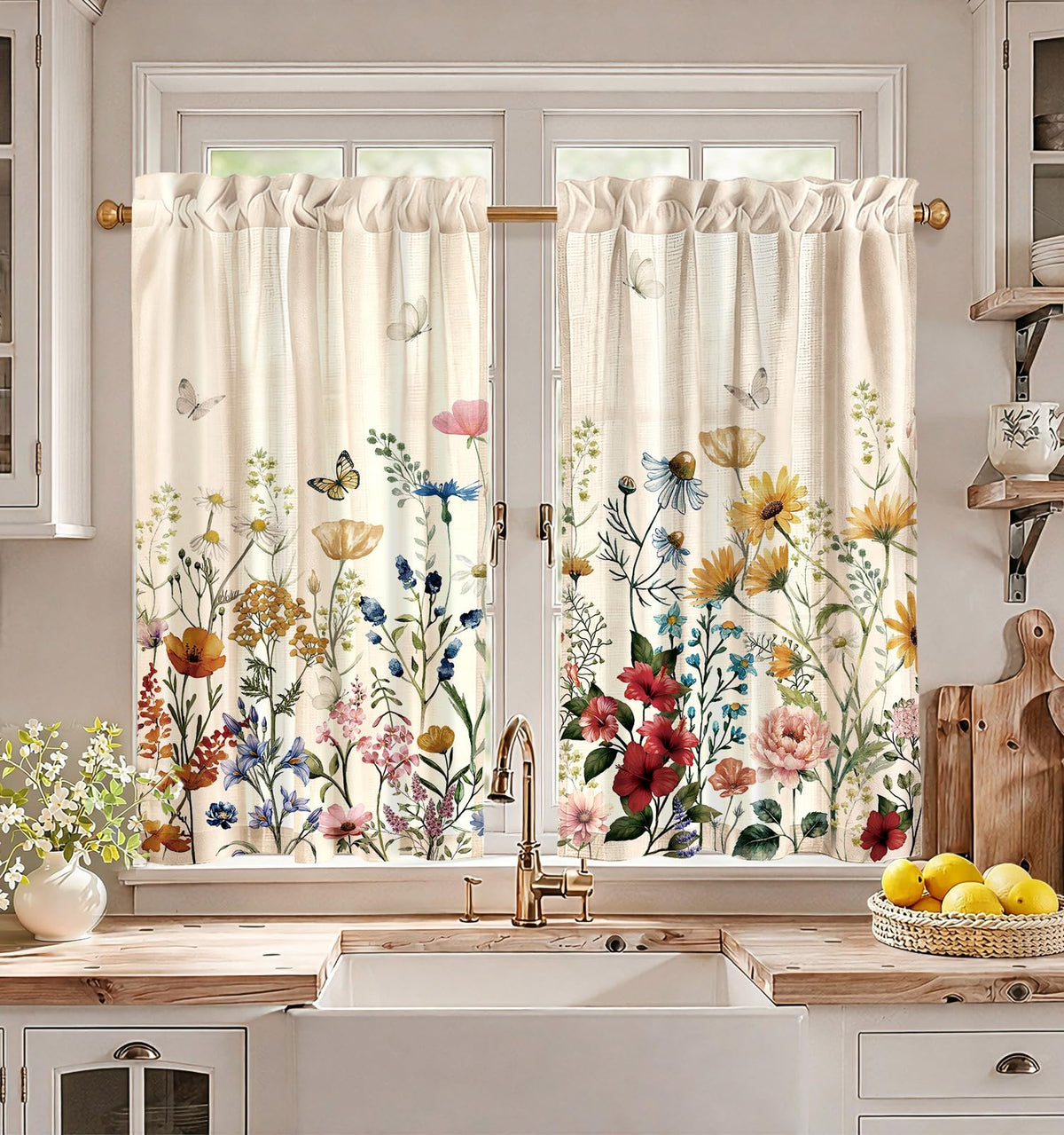 Miss Adola 36 Inch Length Kitchen Tier Curtains, Vintage Floral