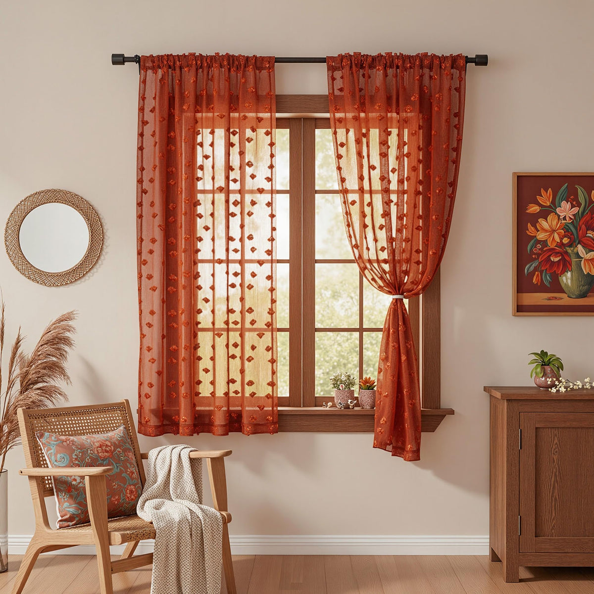MYSKY HOME White Sheer Curtains 36 inch Length for Small Window,2 Panels