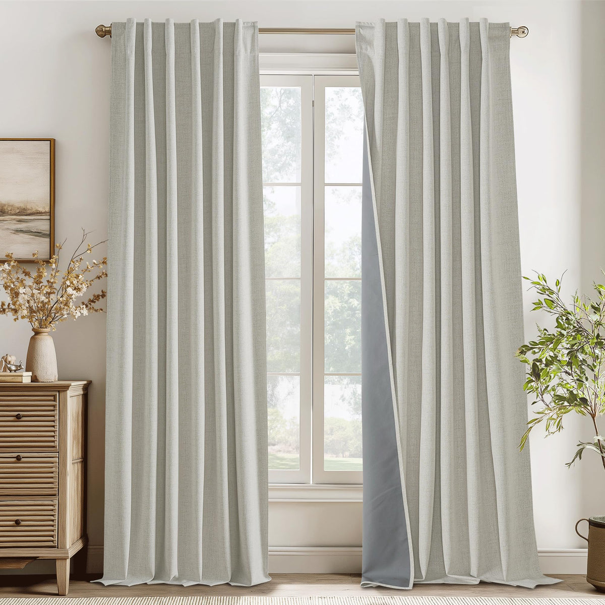 RYB HOME 45 Inch Long Natural Beige 100% Blackout Short Curtains