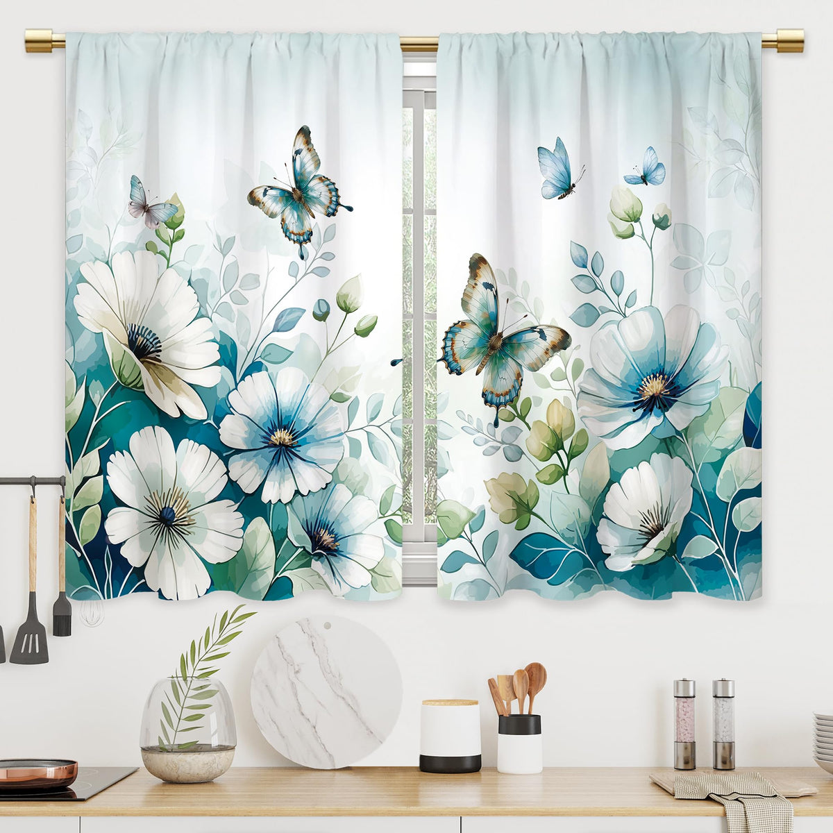 Farmhouse Rooster Kitchen Curtains Rustic Country Bathroom Curtains Window Treatment Drapes Tier Sunflower Vintage Cafe Small Bedroom Short French Door Curtains 2 Panels 27.5x39 Inch