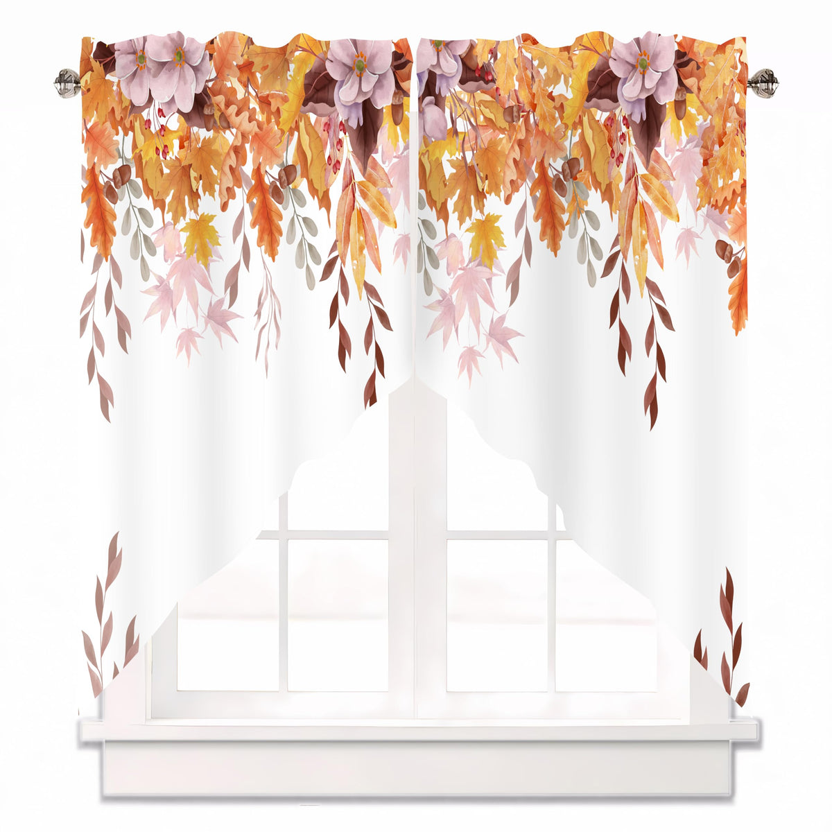 Sage Green Eucalyptus Leaves Swag Curtains 1 Pair, 28x36 in