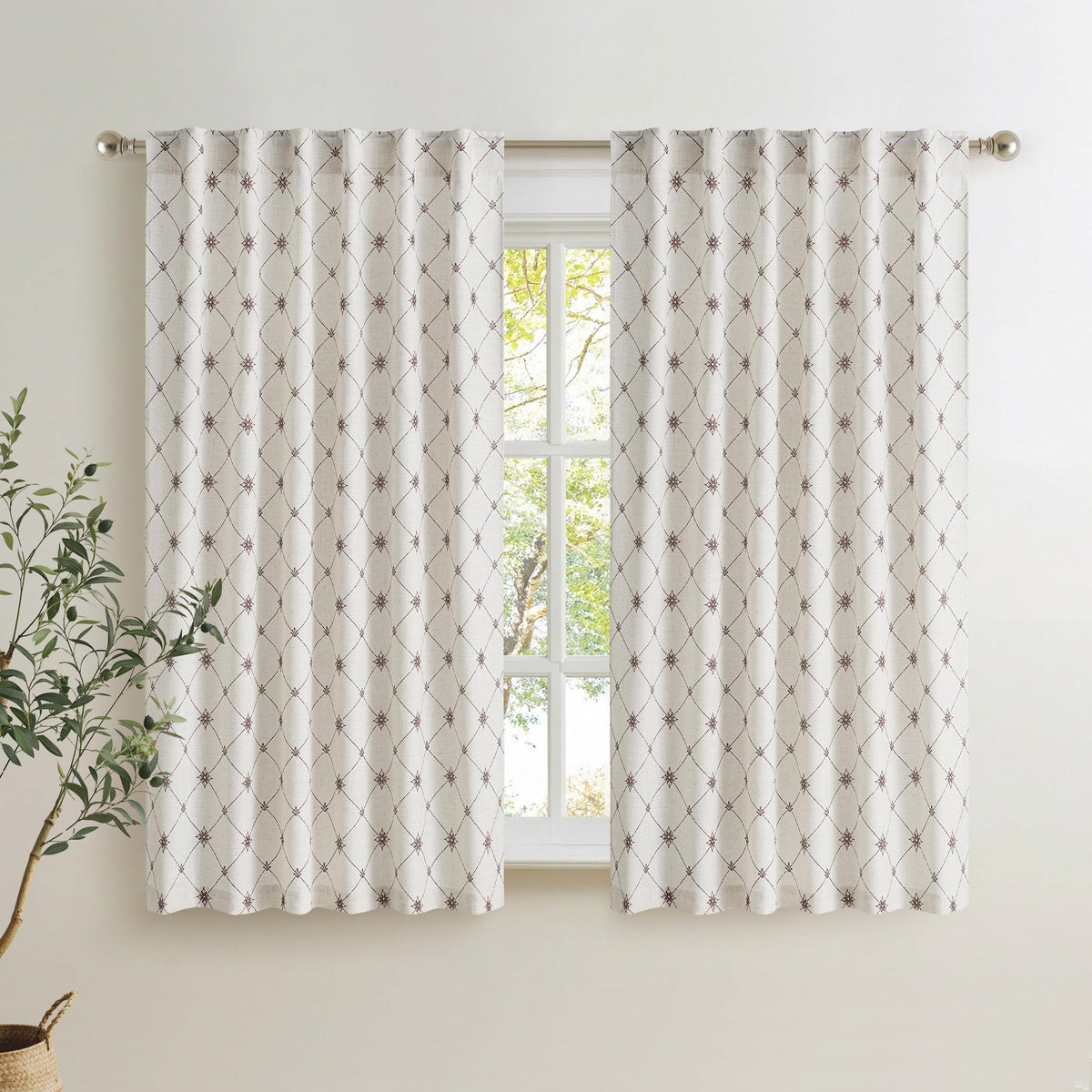 NICETOWN Sage Green Floral Linen Curtains Cafe Curtains, W26 x L36