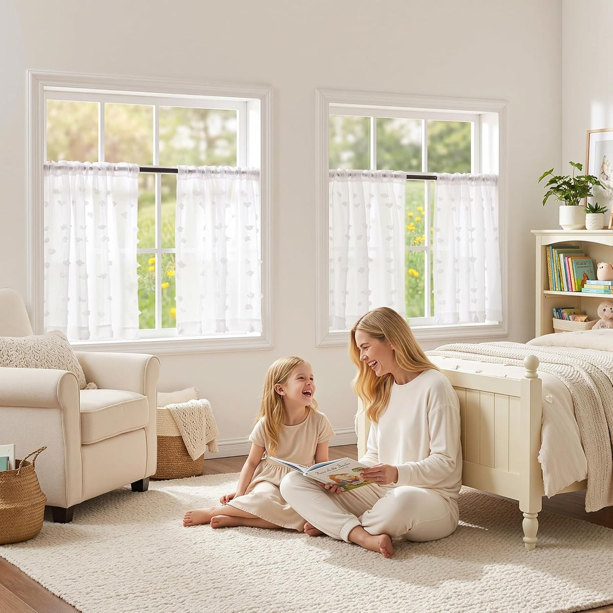 MYSKY HOME White Sheer Curtains 36 inch Length for Small Window,2 Panels
