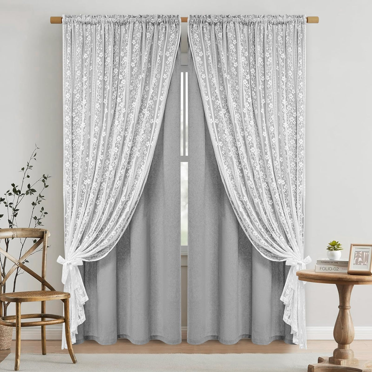 ASPMIZ Linen Kitchen Curtains 36 Inch Length, Double Layered Window Curtain 2 Panel Sets Rod Pocket Short Curtains for Kitchen, Farmhouse Window Treatment Tiers for Bathroom, Cafe, Beige