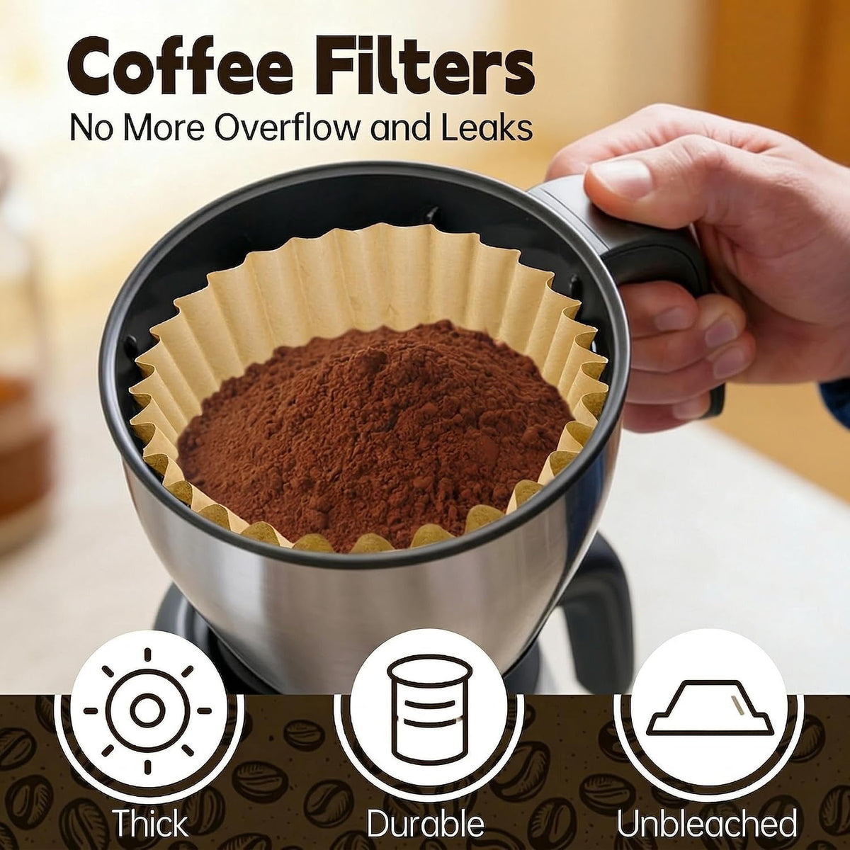 Unbleached Coffee Filters compatible with Breville,100 PCS Extra Large Basket, Upgrade Thickened Disposable Paper, Smooth Brew Extraction, Will Not Tear or Clog