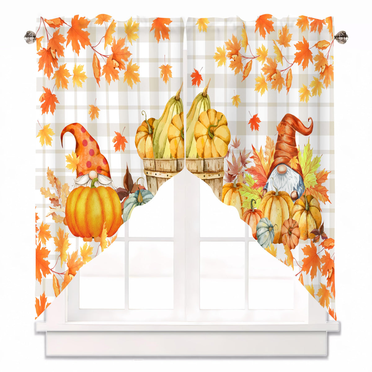 Sage Green Eucalyptus Leaves Swag Curtains 1 Pair, 28x36 in