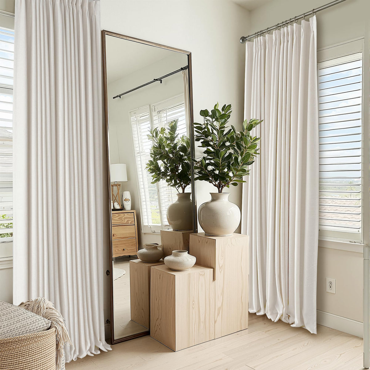 RYB HOME 45 Inch Long Natural Beige 100% Blackout Short Curtains
