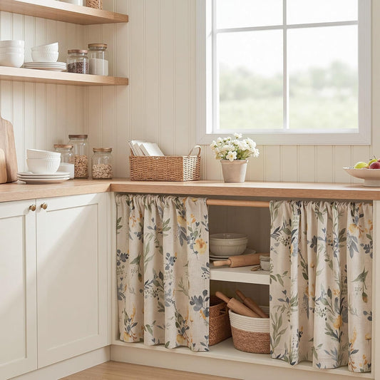 MYSKY HOME Floral Linen Kitchen Tier Curtains 36 Inch Long 2 Panels