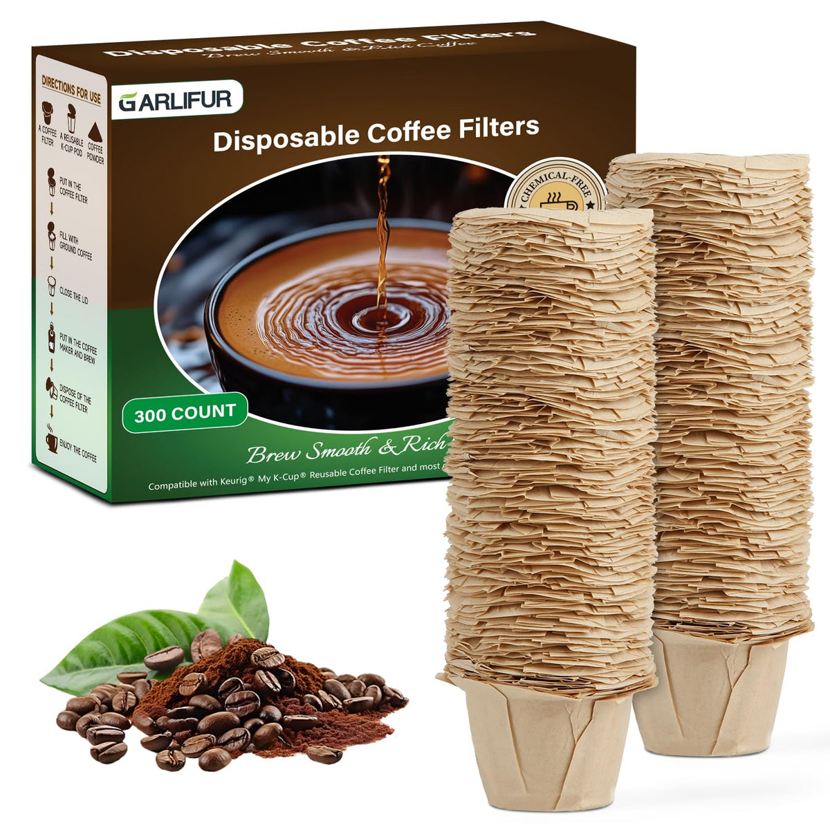 Disposable K Cup Coffee Filters for Keurig 1.0&2.0, 300 Count