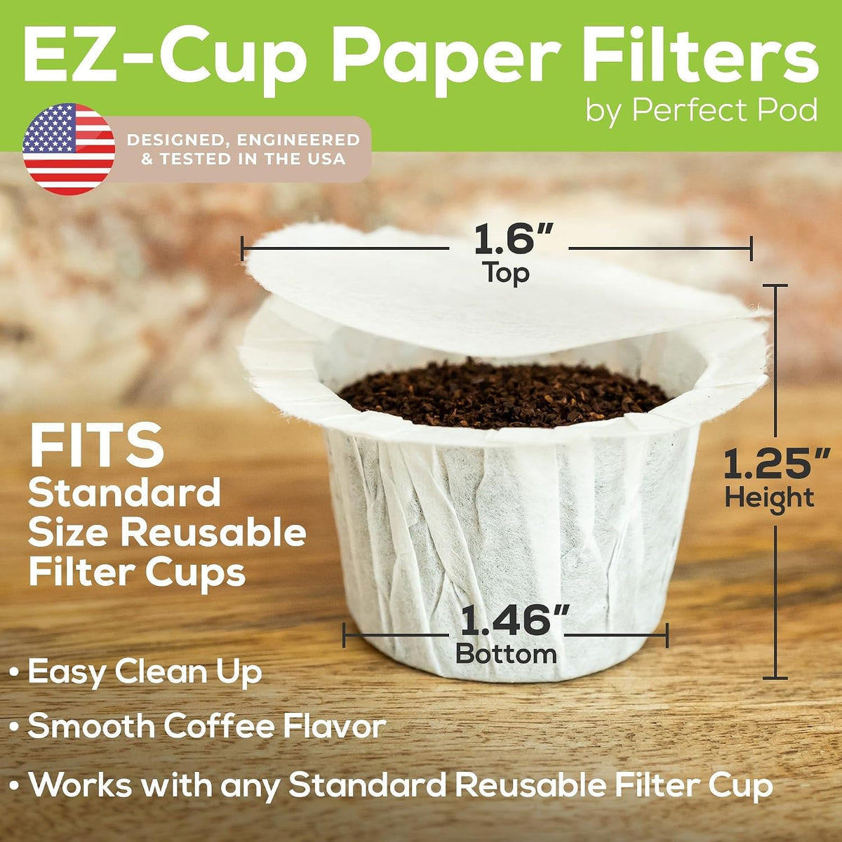Perfect Pod EZ-Cup Paper Filters with Lid for Reusable Coffee Pods, 300 Ct