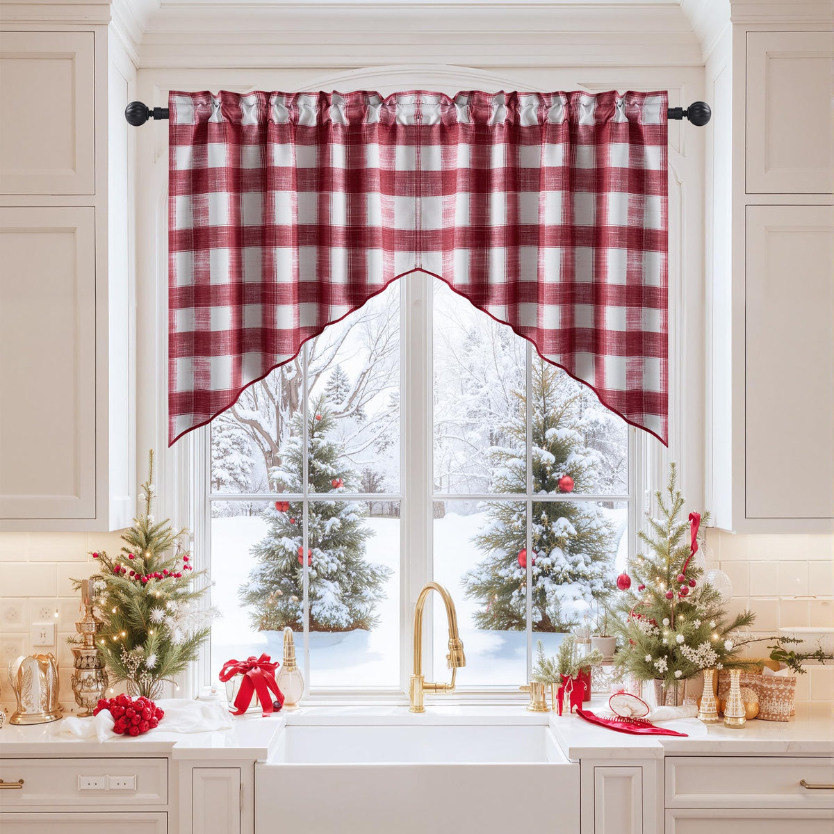 NICETOWN Burgundy Swag Curtains for Kitchen Over Sink 36 x 63 inches Long