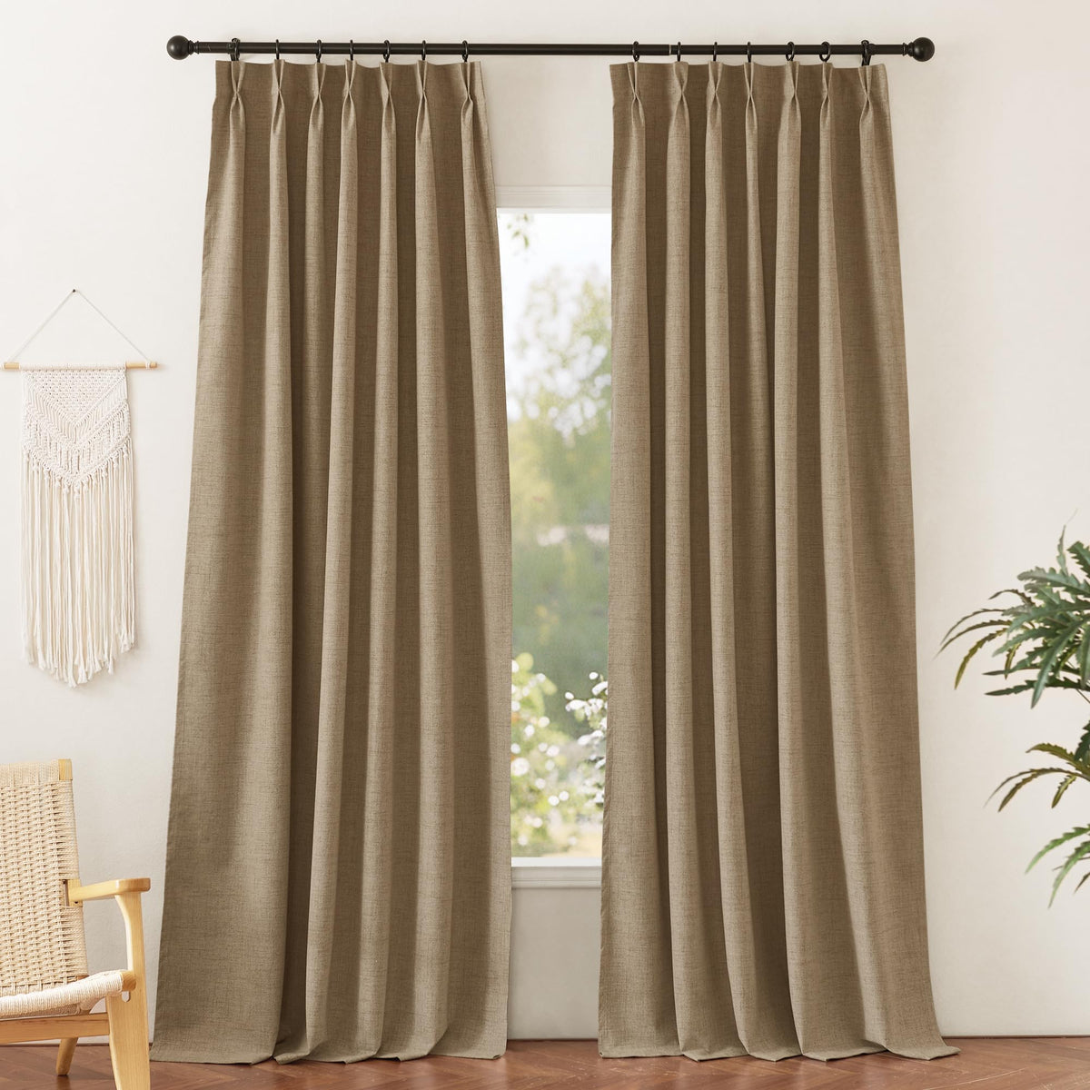 RYB HOME 45 Inch Long Natural Beige 100% Blackout Short Curtains