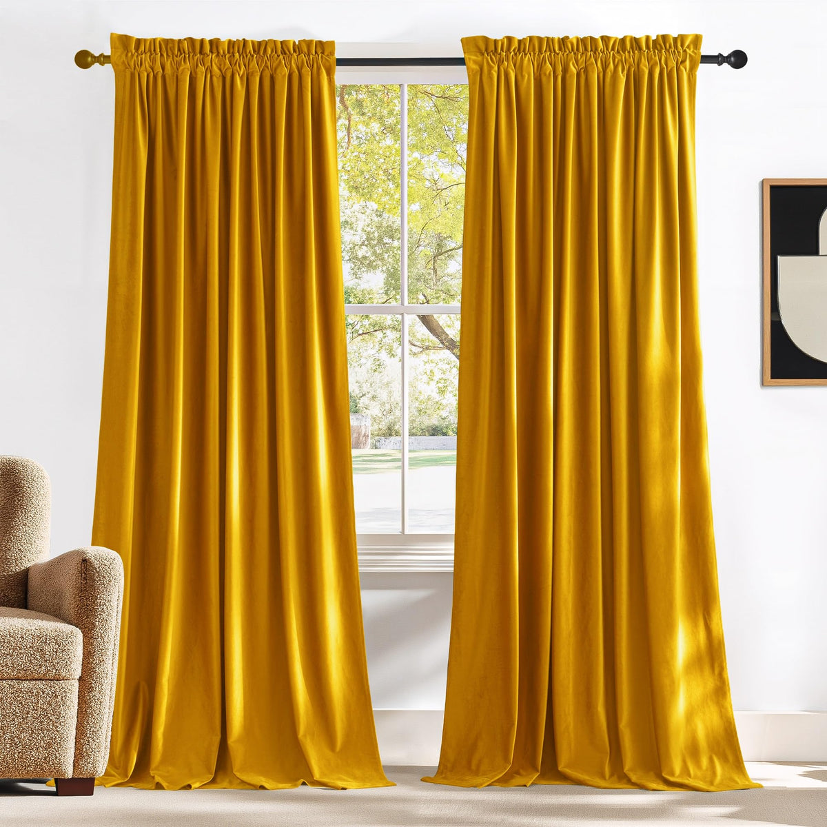 NICETOWN Black Out Velvet Curtains 63 inches Long for Kitchen