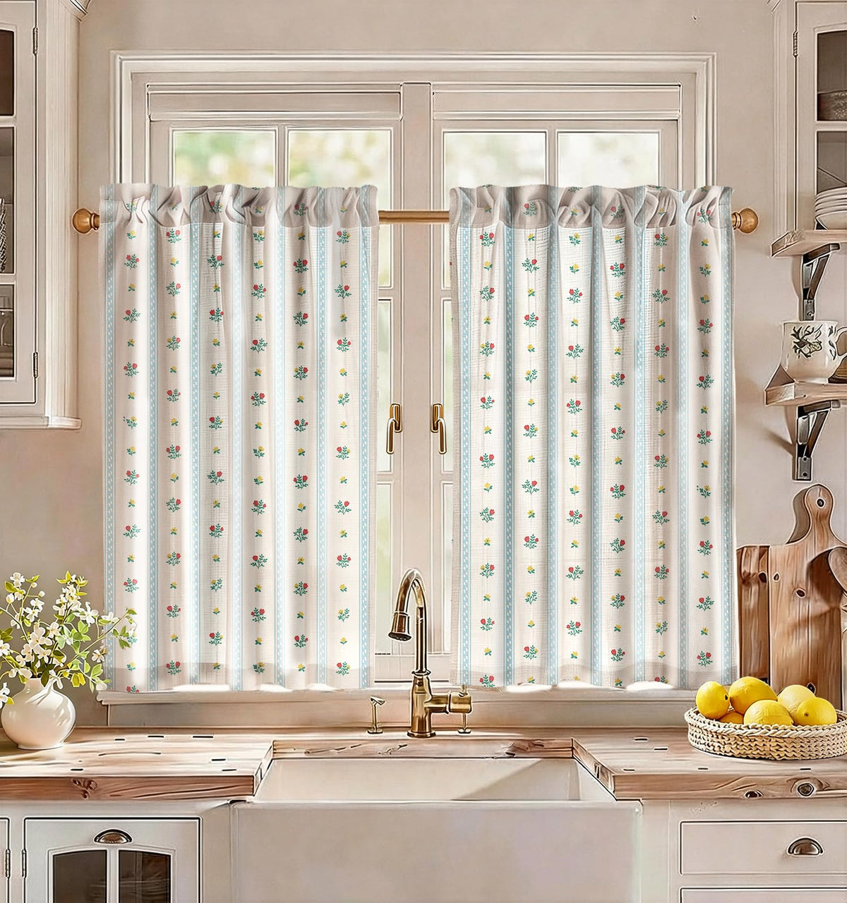 Miss Adola 36 Inch Length Kitchen Tier Curtains, Vintage Floral