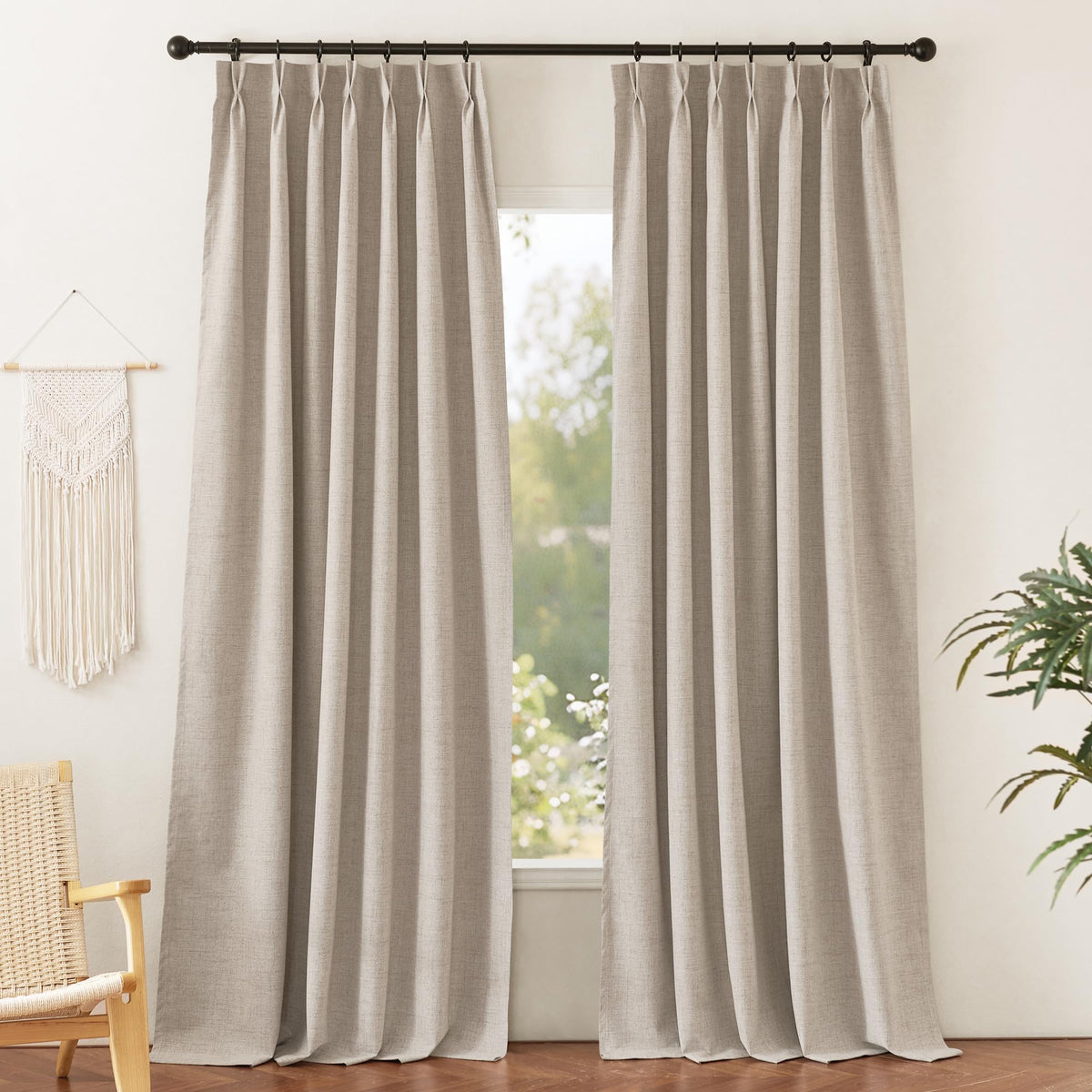 RYB HOME 45 Inch Long Natural Beige 100% Blackout Short Curtains