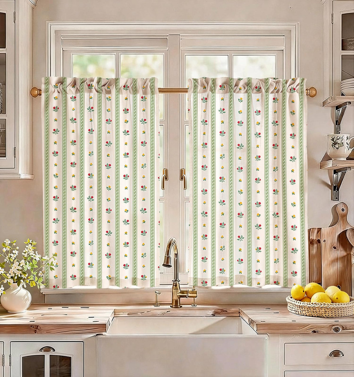 Miss Adola 36 Inch Length Kitchen Tier Curtains, Vintage Floral