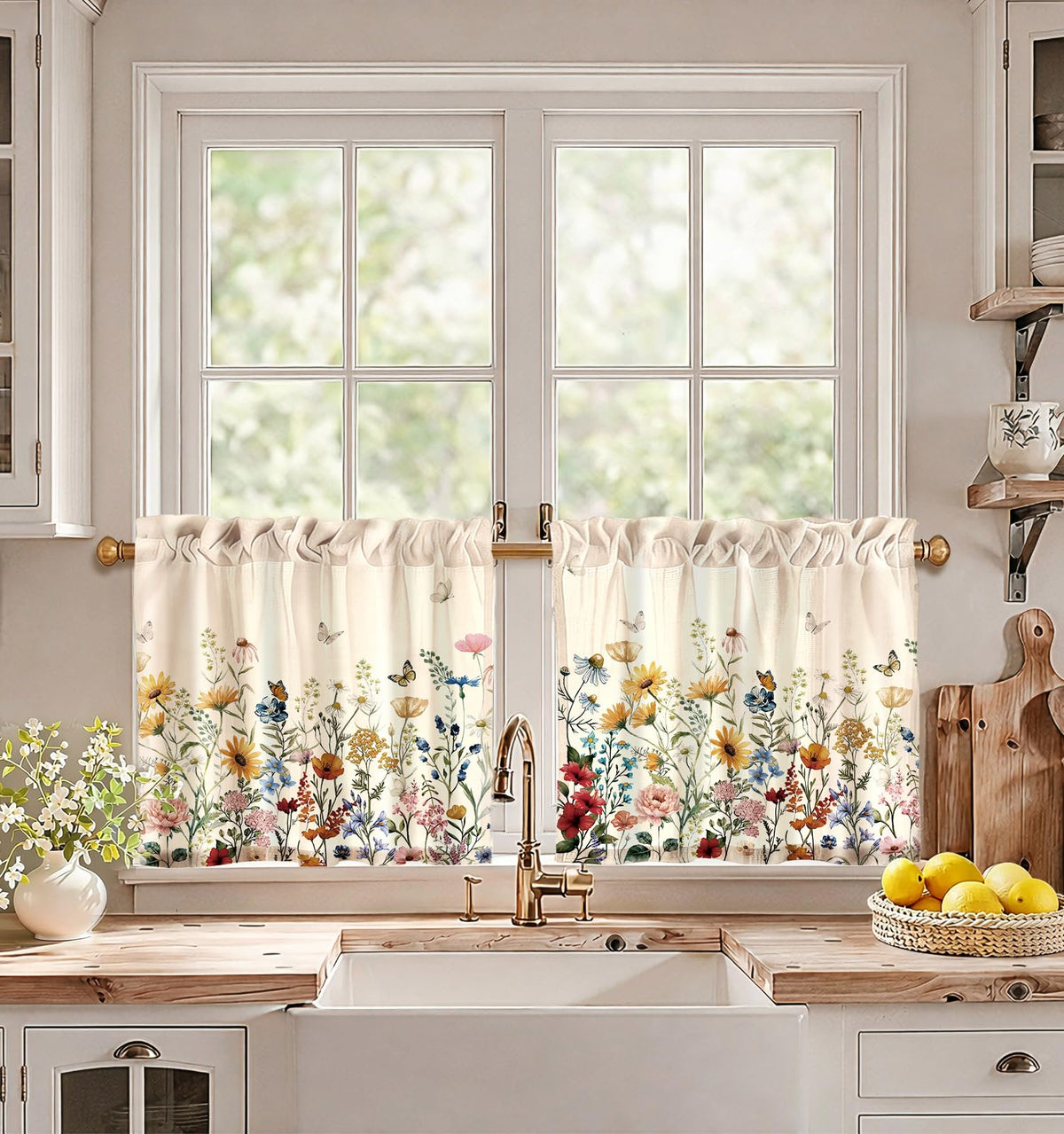 Miss Adola 36 Inch Length Kitchen Tier Curtains, Vintage Floral
