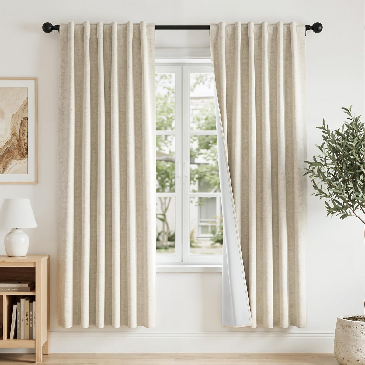 RYB HOME 45 Inch Long Natural Beige 100% Blackout Short Curtains