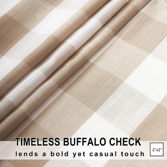 Taupe White Check Kitchen Tier Curtains for Basement Laundry 27x36 2pcs