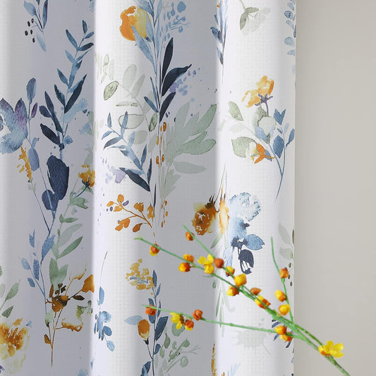 MYSKY HOME Floral Blackout Curtains 45 inch Length 2 Panels Yellow and Blue