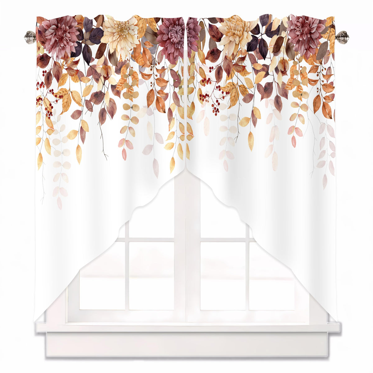 Sage Green Eucalyptus Leaves Swag Curtains 1 Pair, 28x36 in