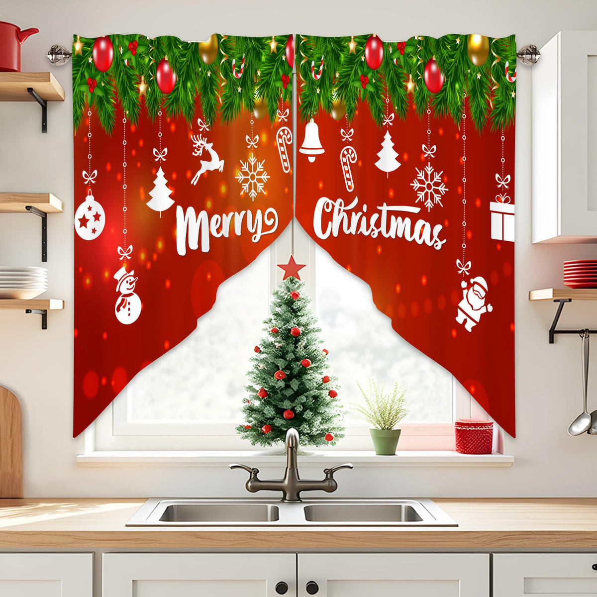 Sage Green Eucalyptus Leaves Swag Curtains 1 Pair, 28x36 in