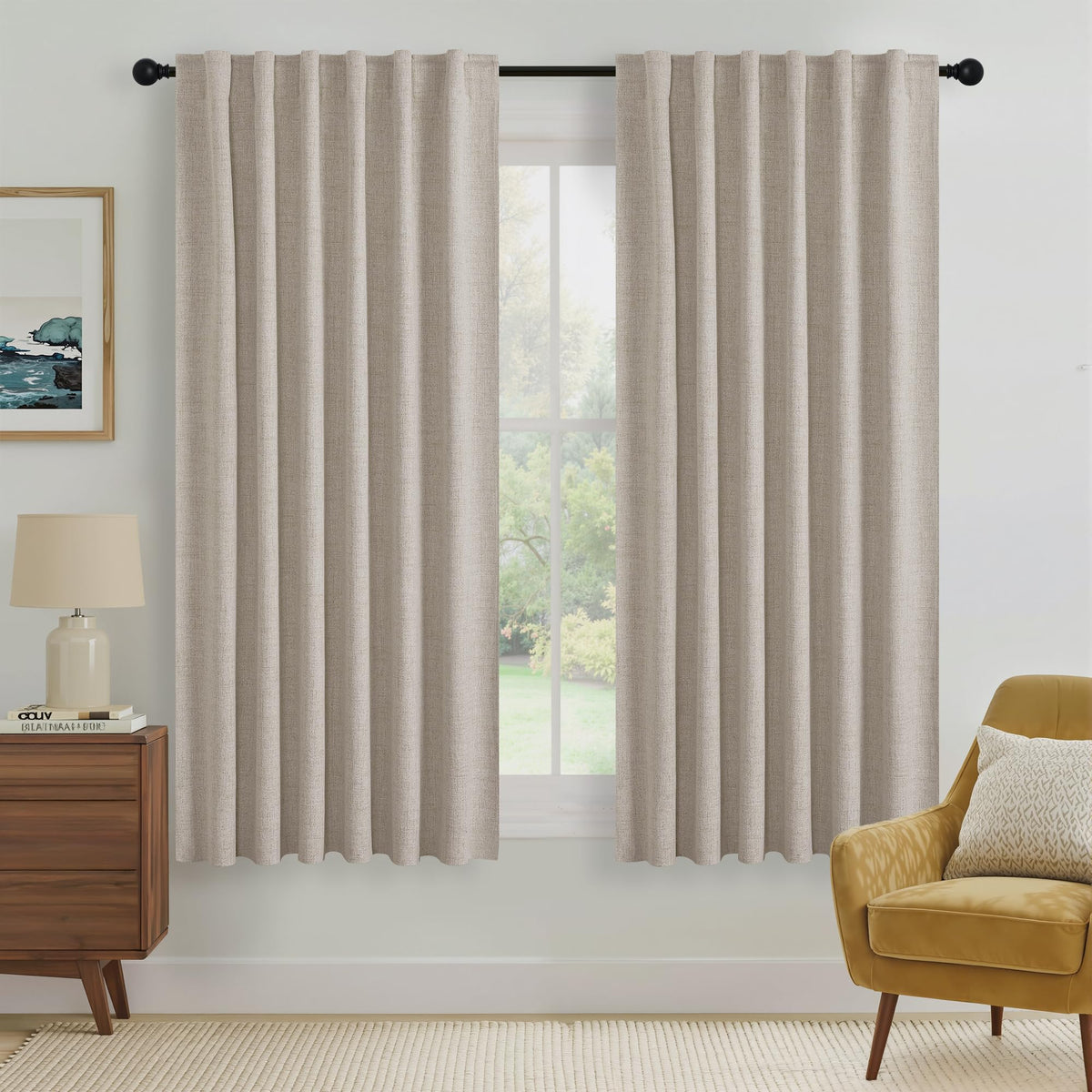 RYB HOME 45 Inch Long Natural Beige 100% Blackout Short Curtains