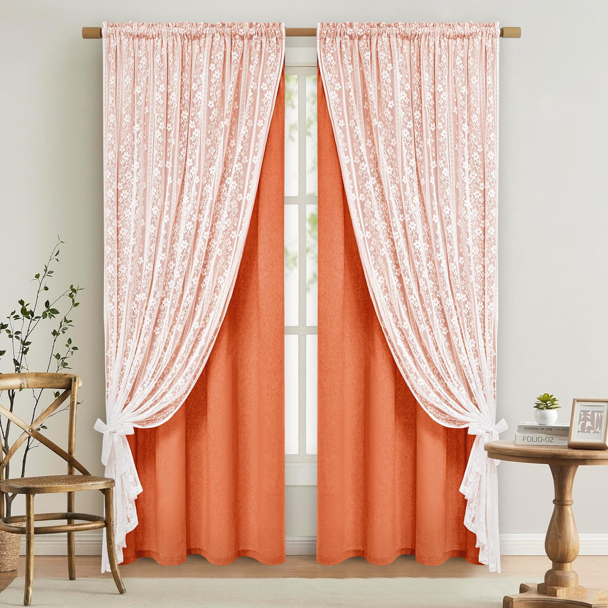 ASPMIZ Linen Kitchen Curtains 36 Inch Length, Double Layered Window Curtain 2 Panel Sets Rod Pocket Short Curtains for Kitchen, Farmhouse Window Treatment Tiers for Bathroom, Cafe, Beige