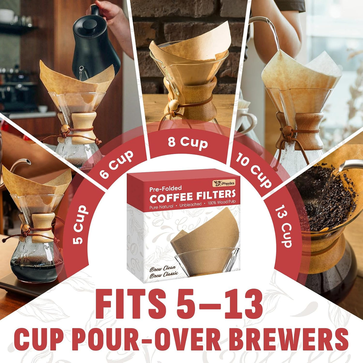 Pre-Folded Unbleached Cone Coffee Filters – Premium Thick Paper, Compatible with Pour-Over Coffee Makers (80 Filters)