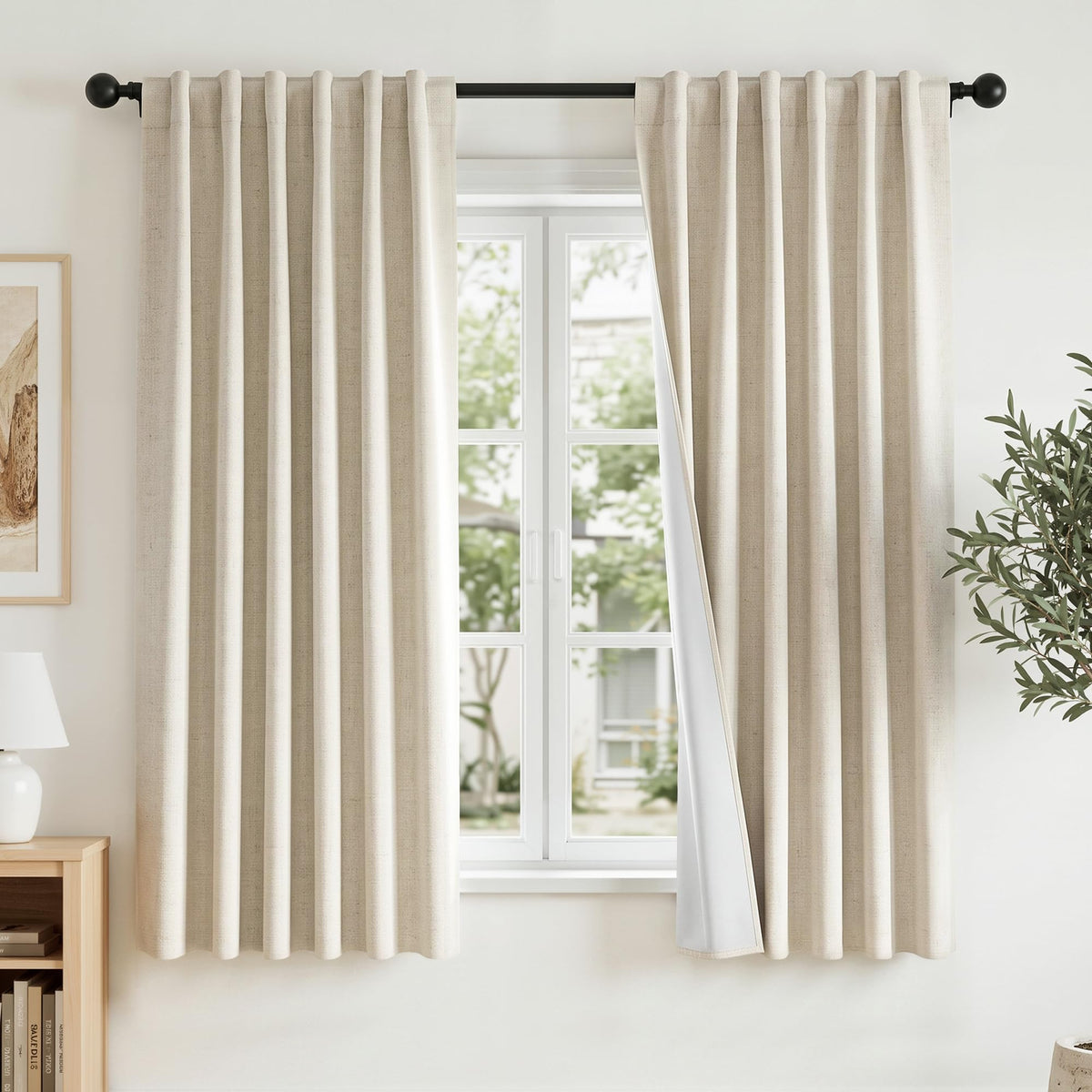 RYB HOME 45 Inch Long Natural Beige 100% Blackout Short Curtains