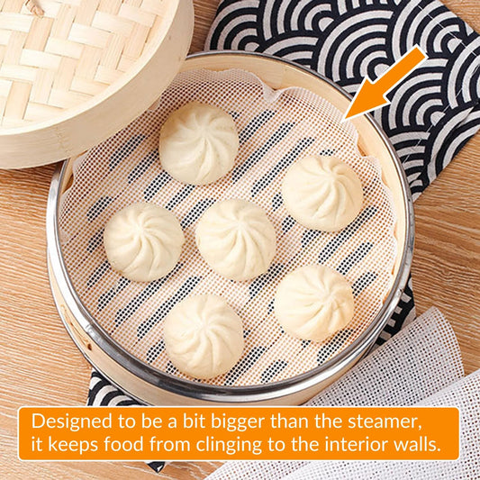 GUCUJI 12 Inch Silicone Bamboo Steamer Liners - Non-Stick, Reusable Steamer Mesh Mats for Steamed Buns, Dumplings, veggies, Dim Sum, Momo, Rice, and fish - Food Grade BPA Free (4Pcs)