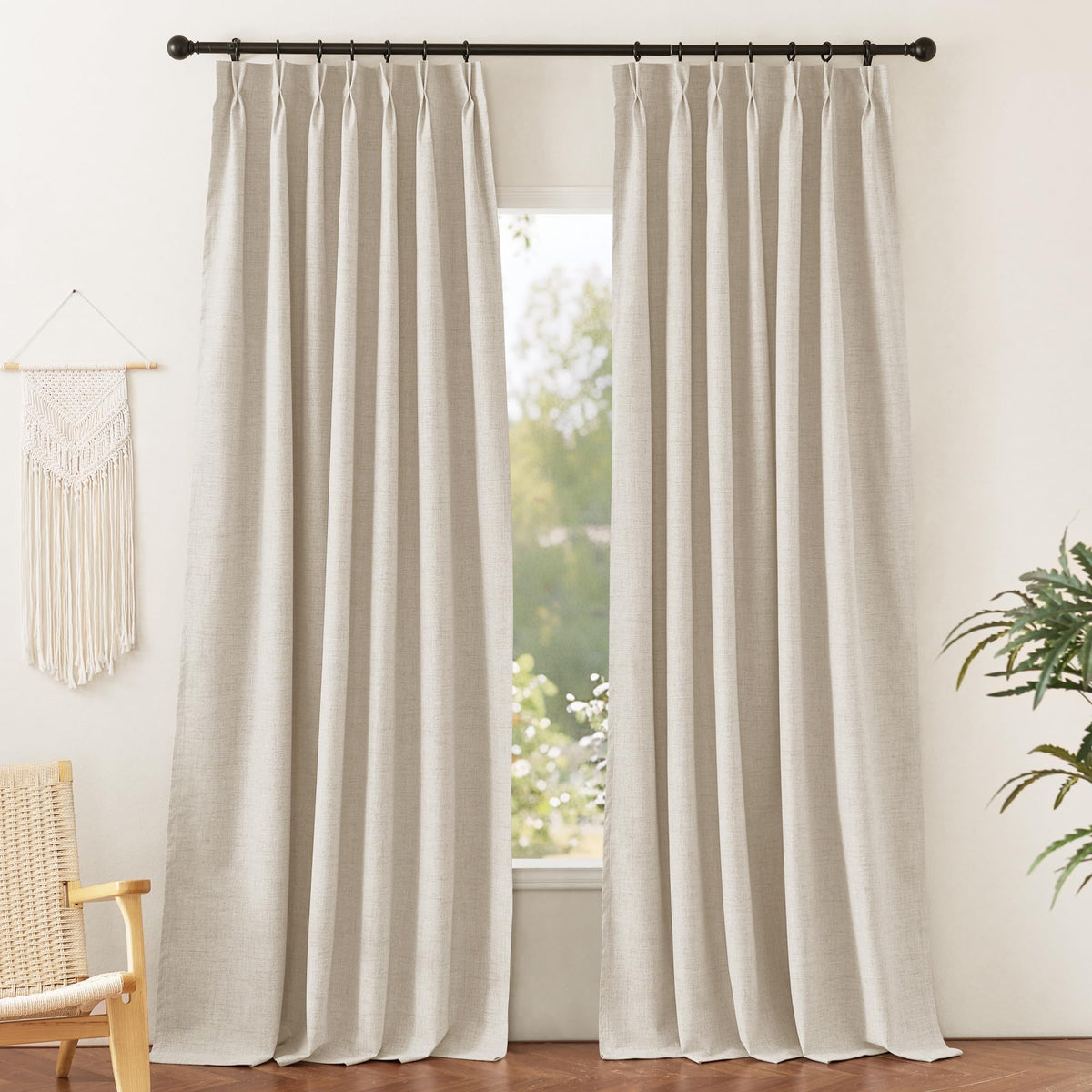 RYB HOME 45 Inch Long Natural Beige 100% Blackout Short Curtains