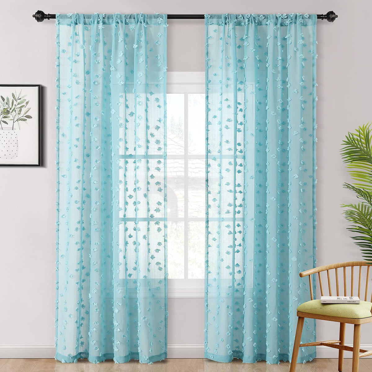 MYSKY HOME White Sheer Curtains 36 inch Length for Small Window,2 Panels