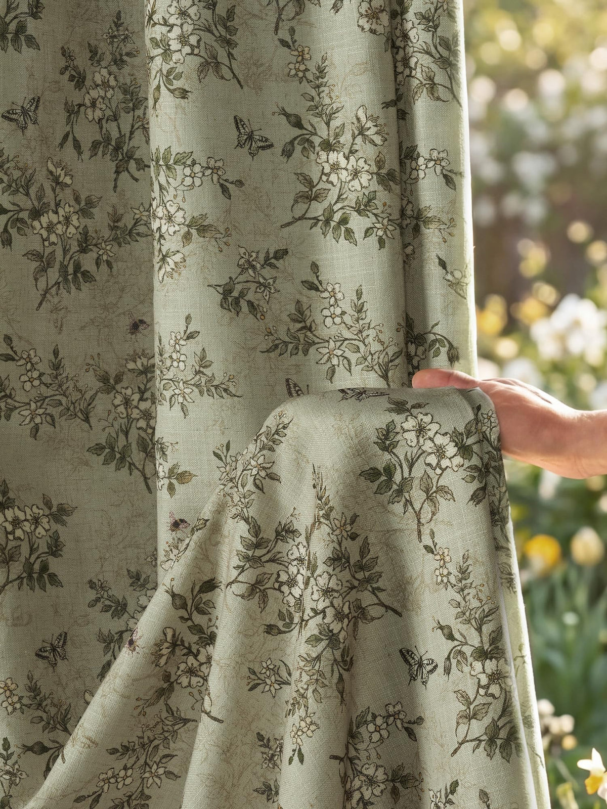 NICETOWN Sage Green Floral Linen Curtains Cafe Curtains, W26 x L36