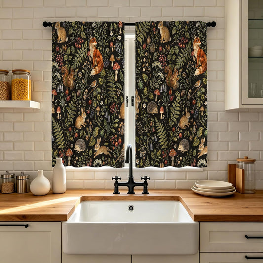 Mushroom Kitchen Curtains Window Drapes Tiers 2 Panels 28"x36"