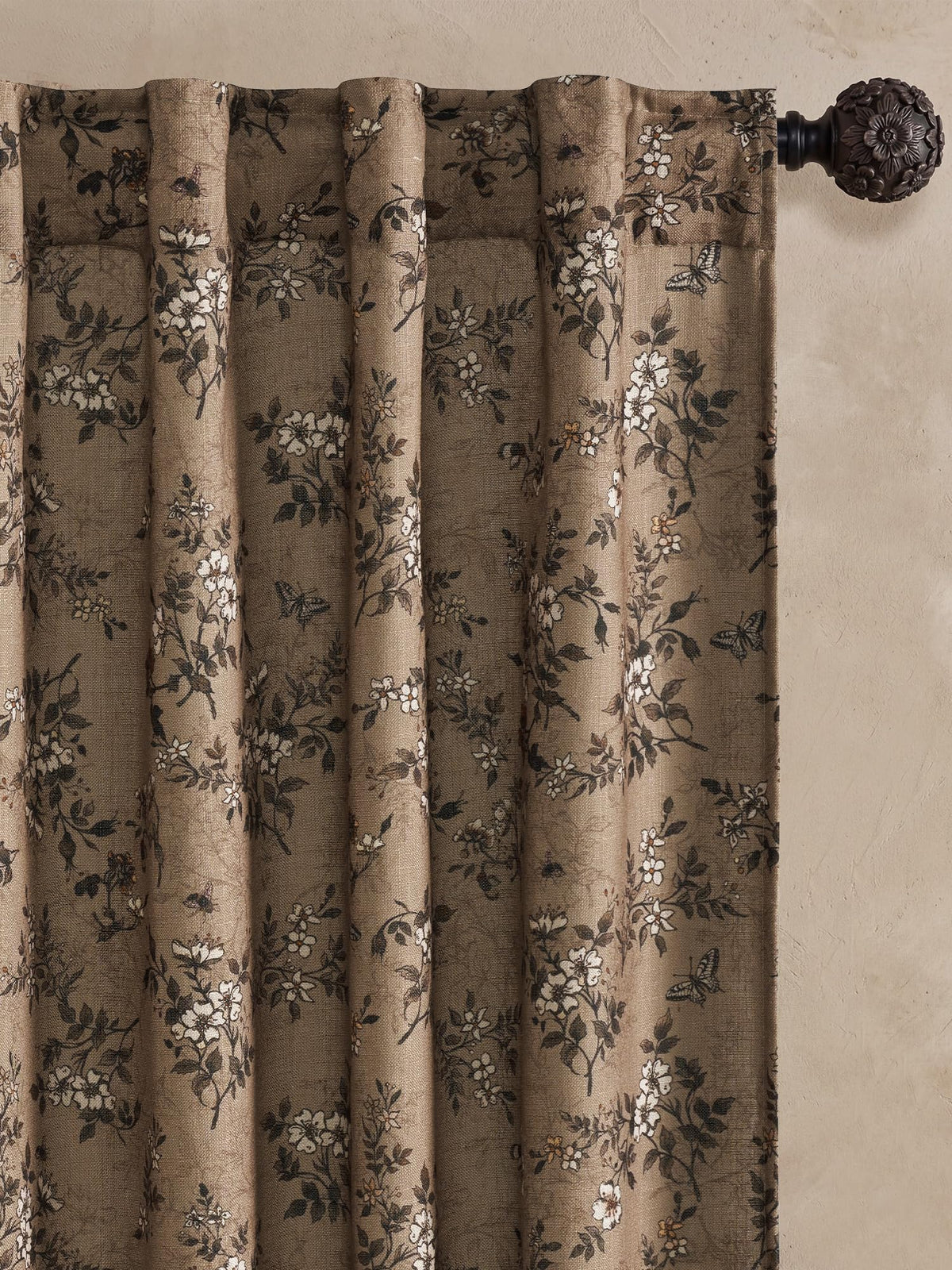 NICETOWN Sage Green Floral Linen Curtains Cafe Curtains, W26 x L36